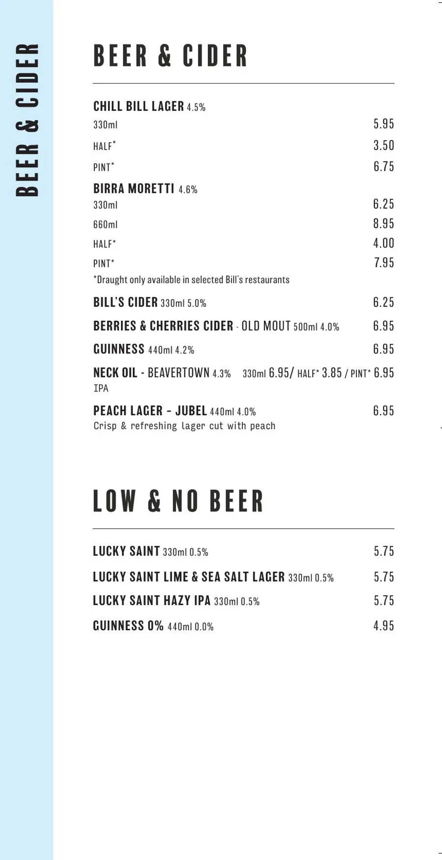 Bill's Hammersmith menu, page 11