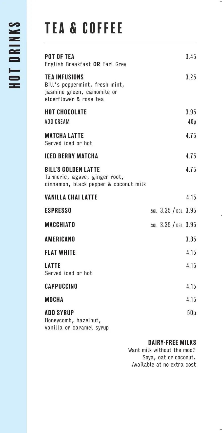 Bill's Hammersmith menu, page 13