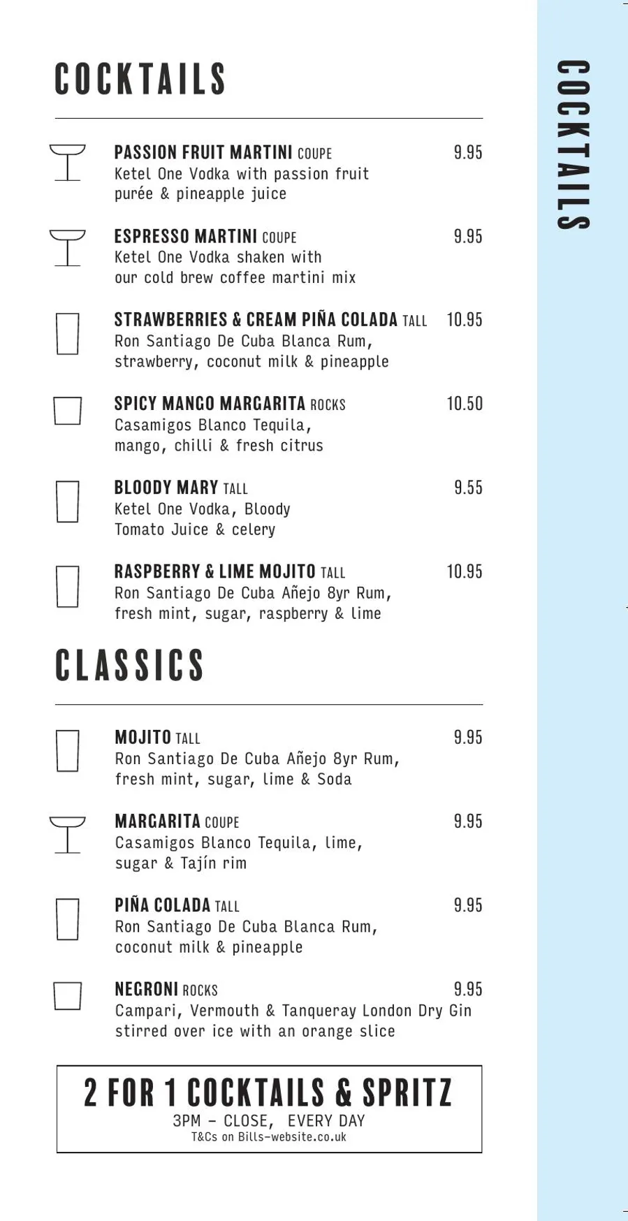 Bill's Hammersmith menu, page 6