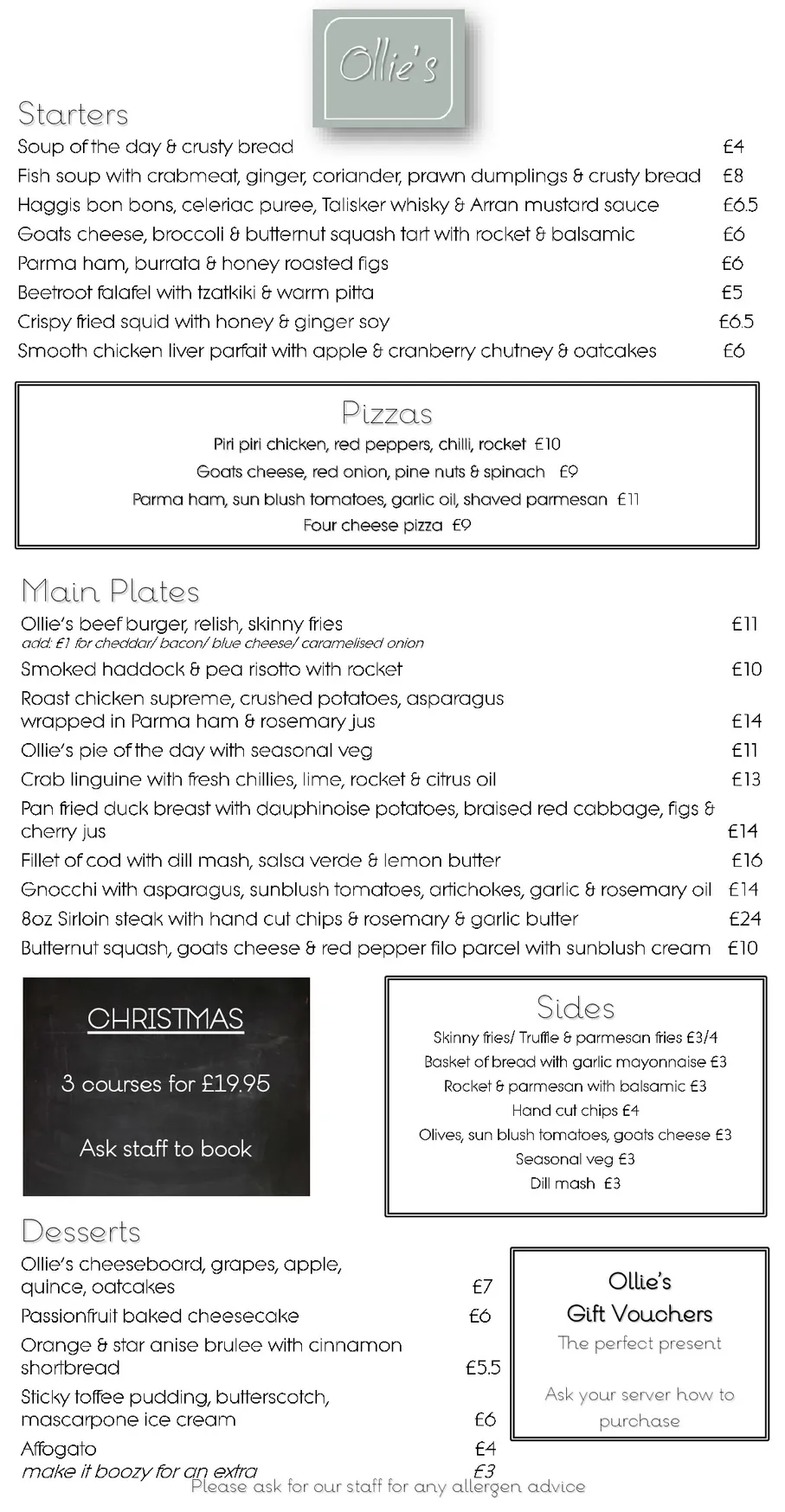 Ollie's menu, page 2