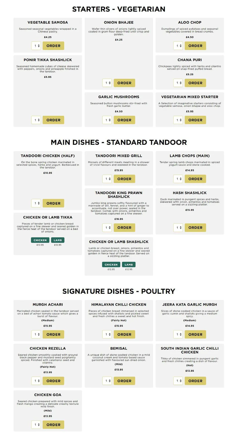 Standard Balti House menu, page 2