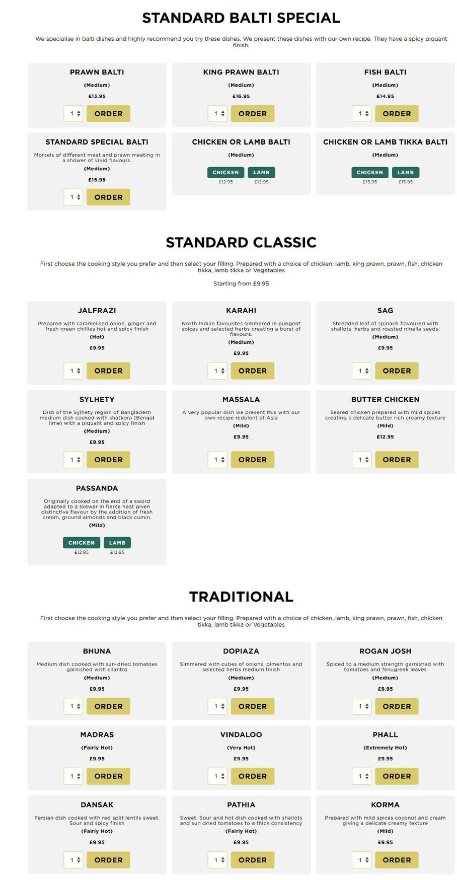 Standard Balti House menu, page 4