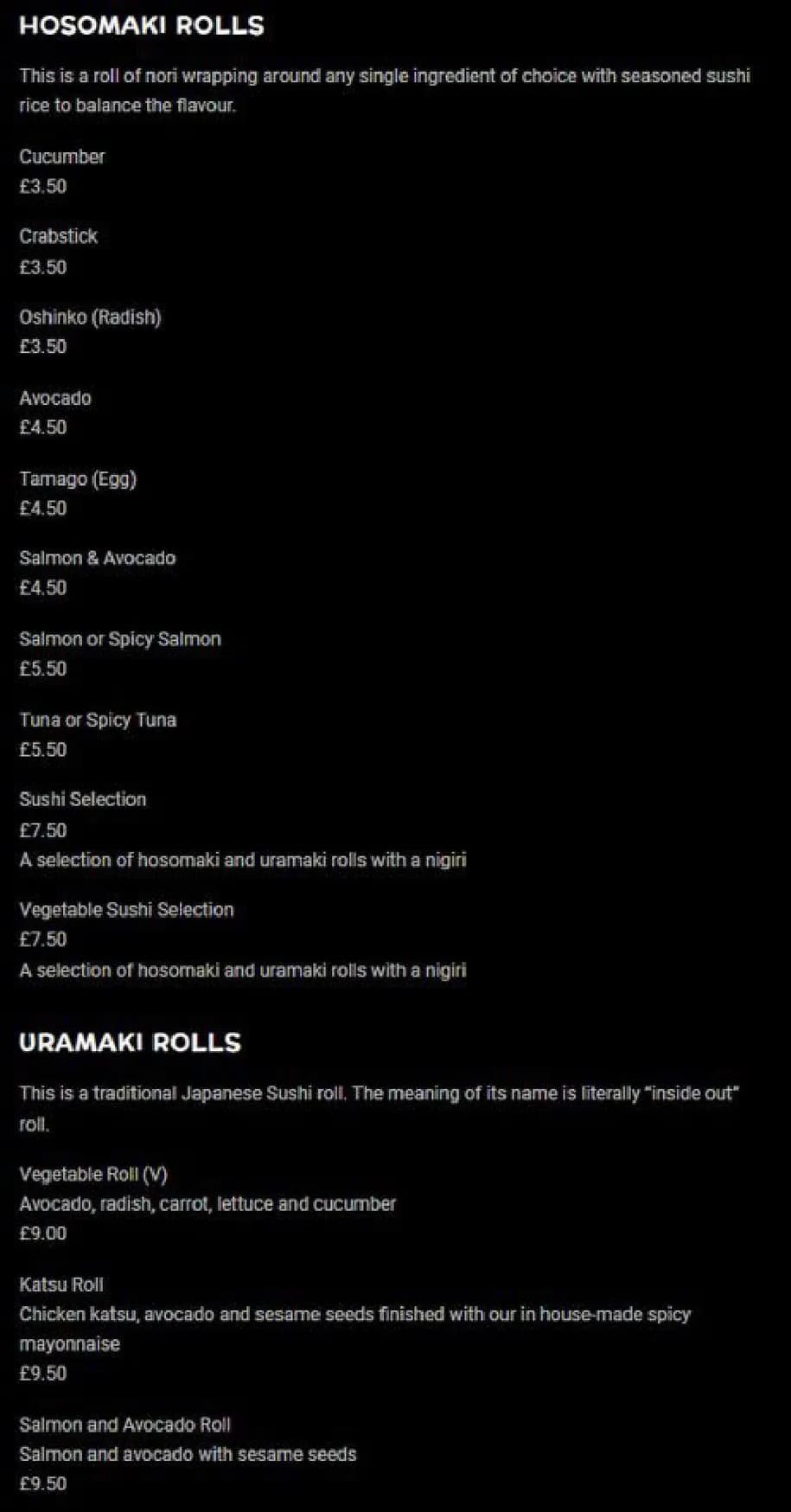 Juici Sushi menu, page 12