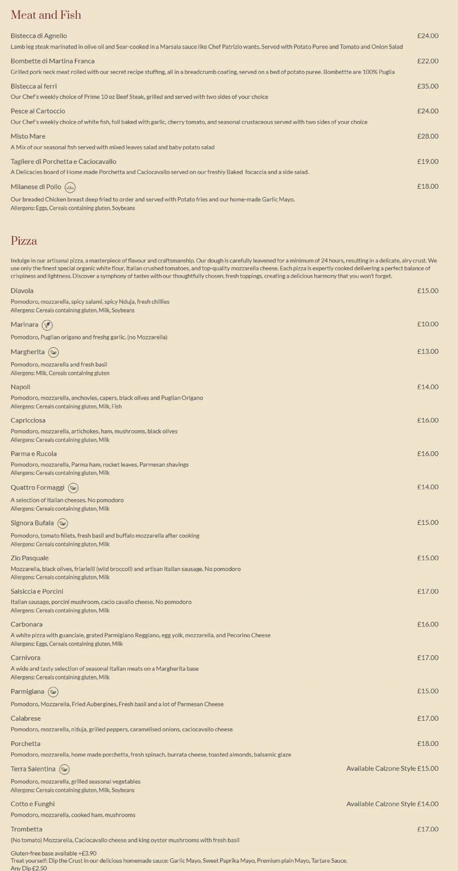 La Pizzica Restaurant menu, page 3