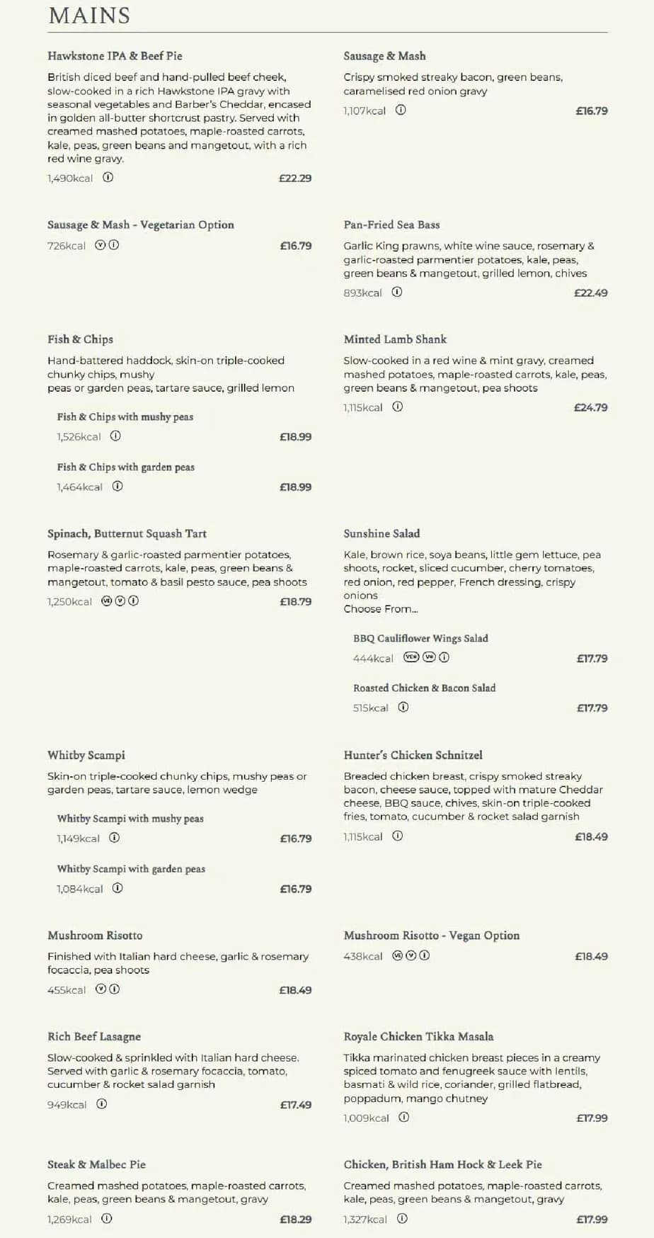 The Folly menu, page 2