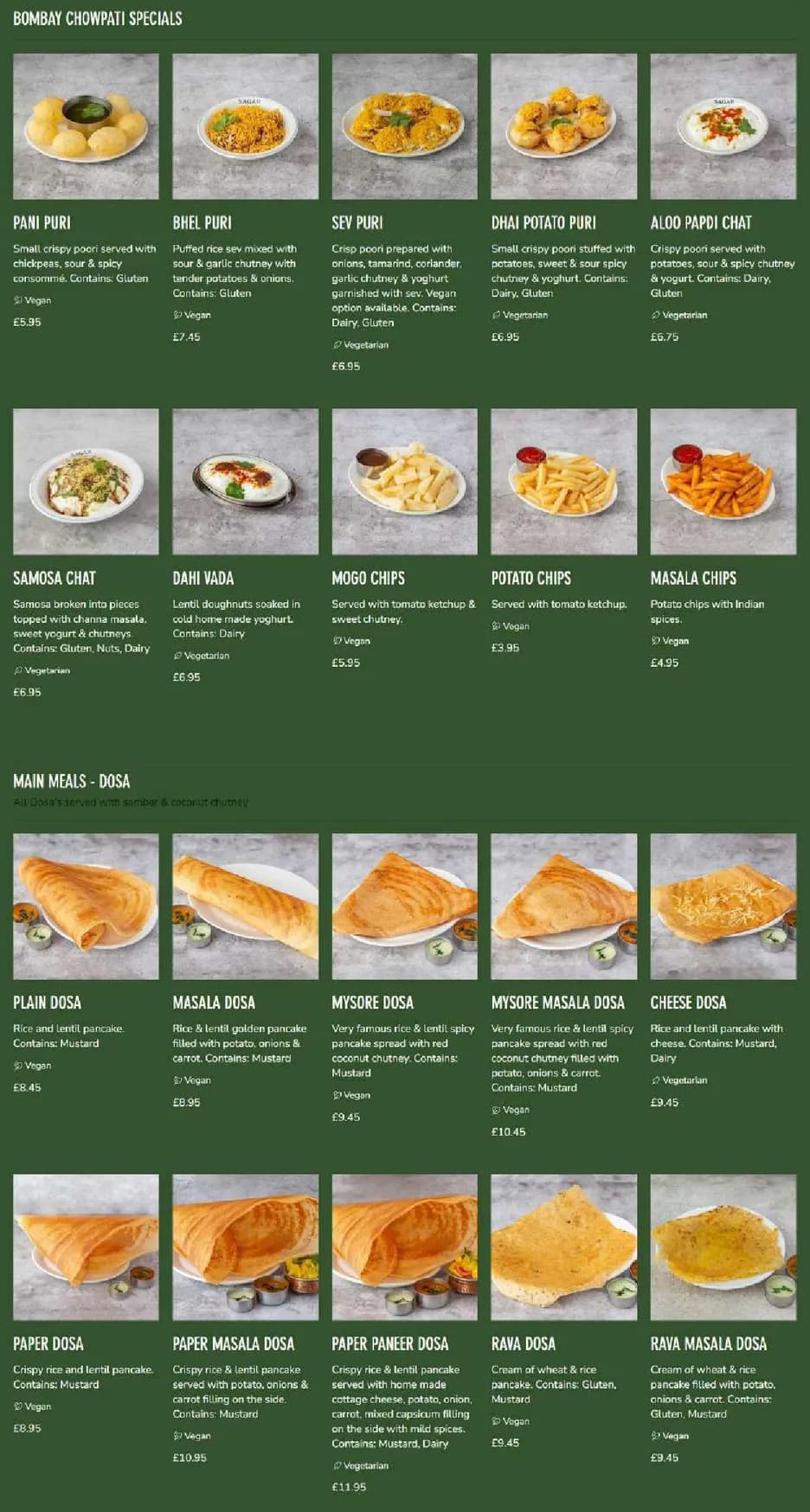 Sagar menu, page 3