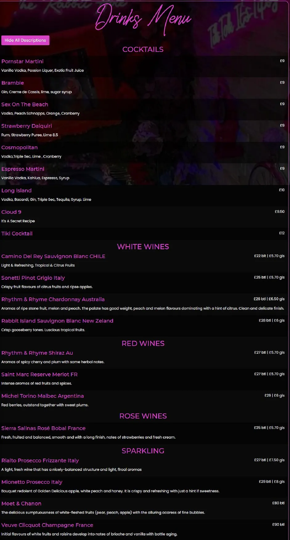 The River Rooms menu, page 2