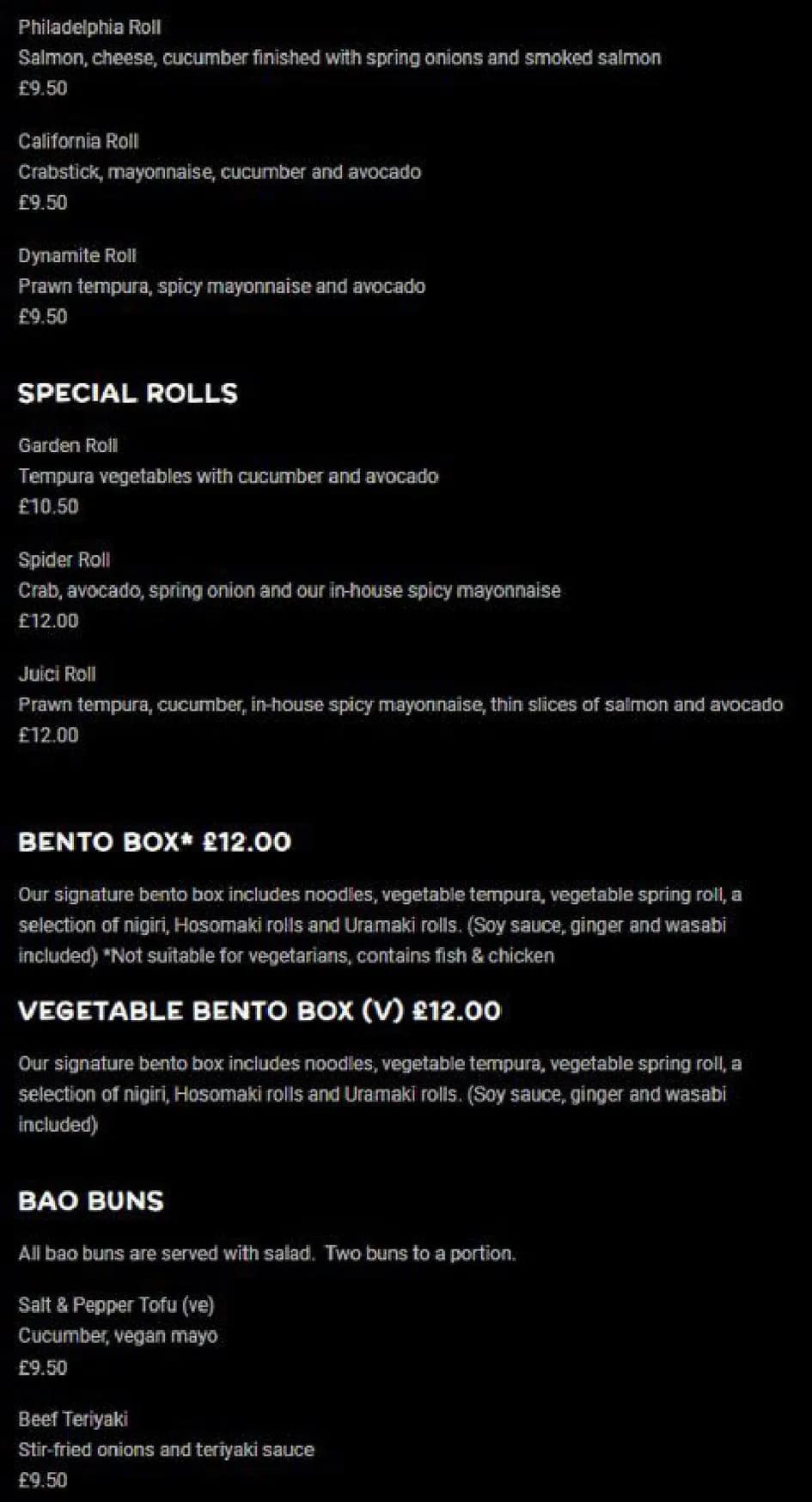 Juici Sushi menu, page 13