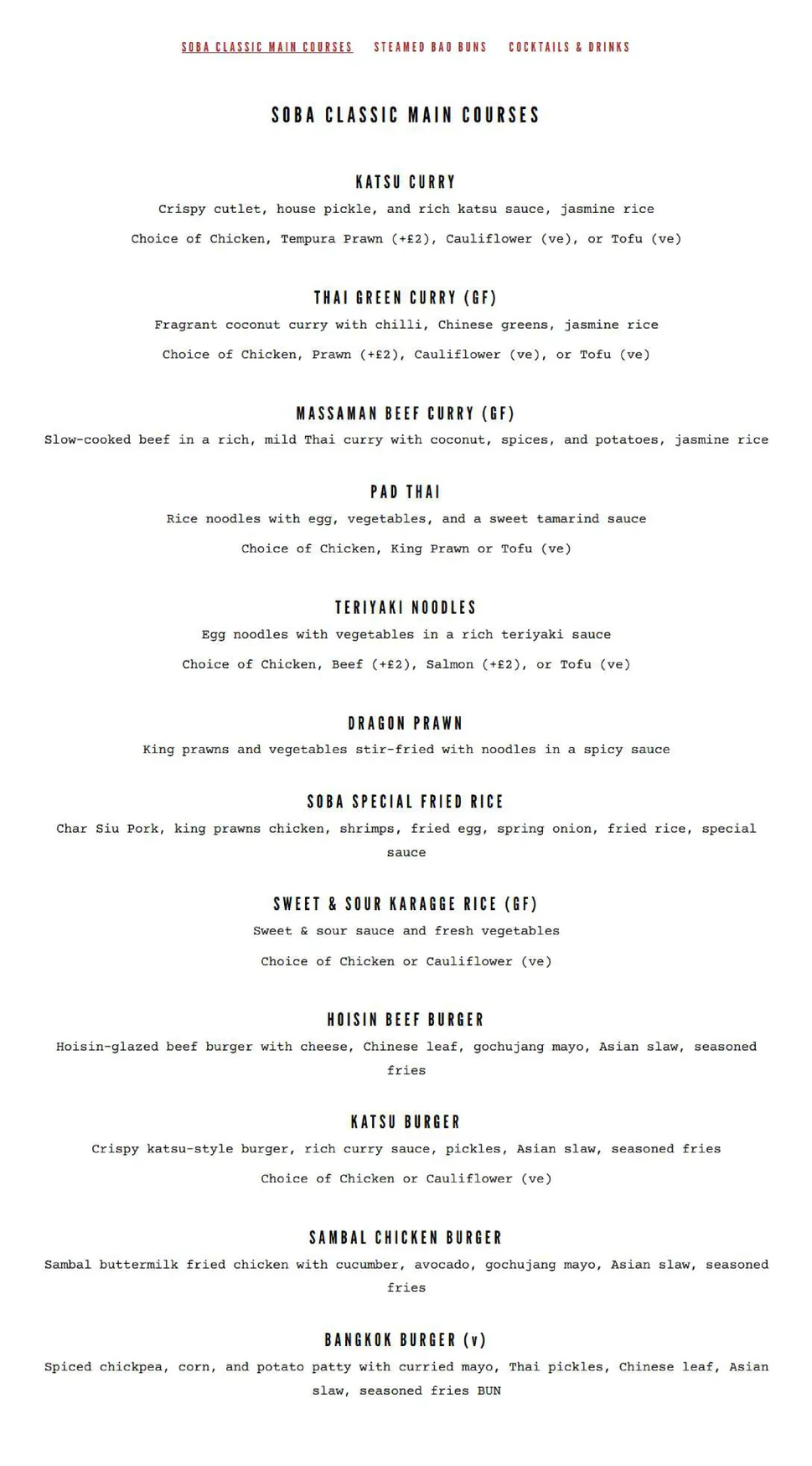 Bar Soba Mitchell Lane menu, page 1