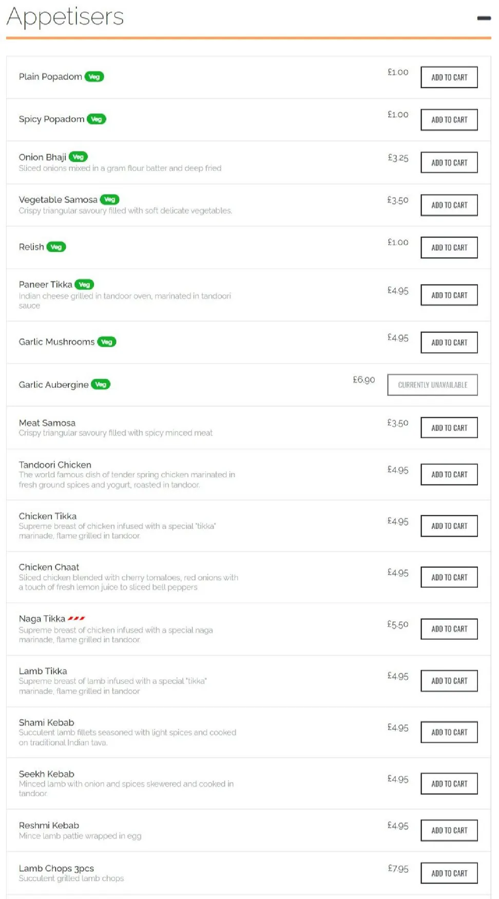 The Clove menu, page 1