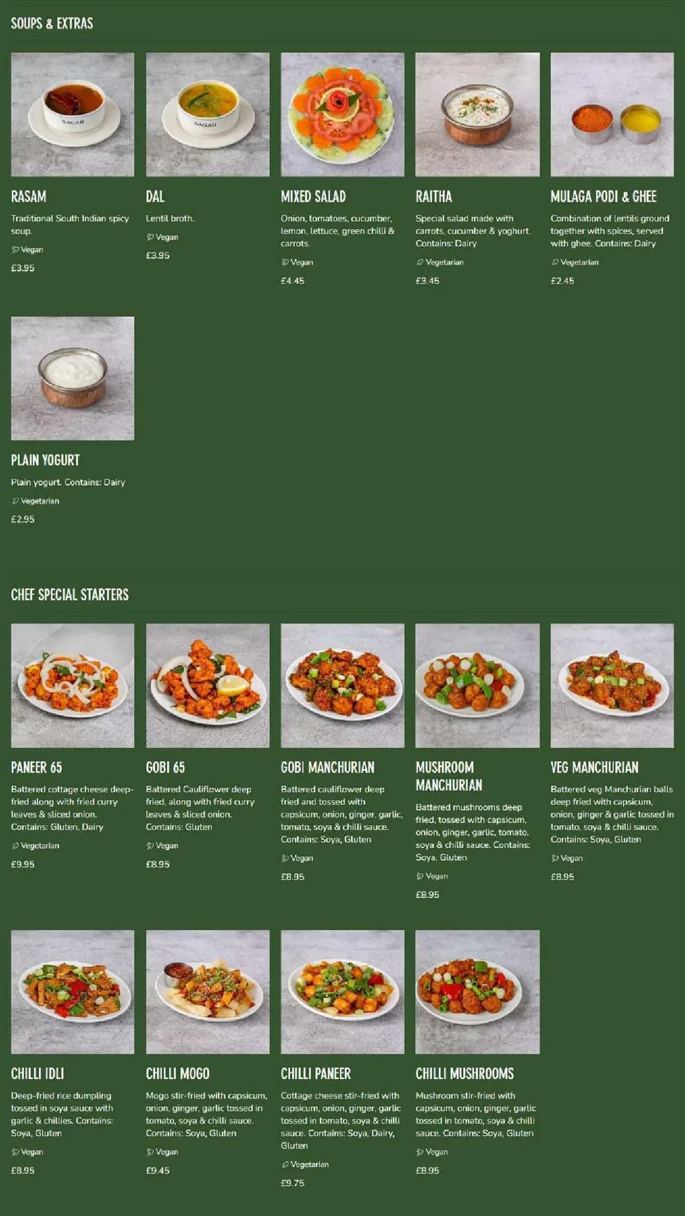 Sagar menu, page 2