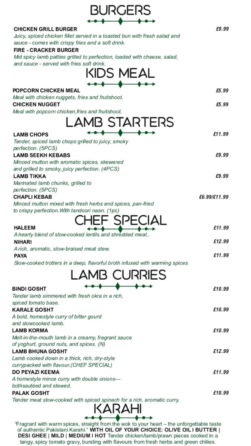 Southall Spice menu, page 6