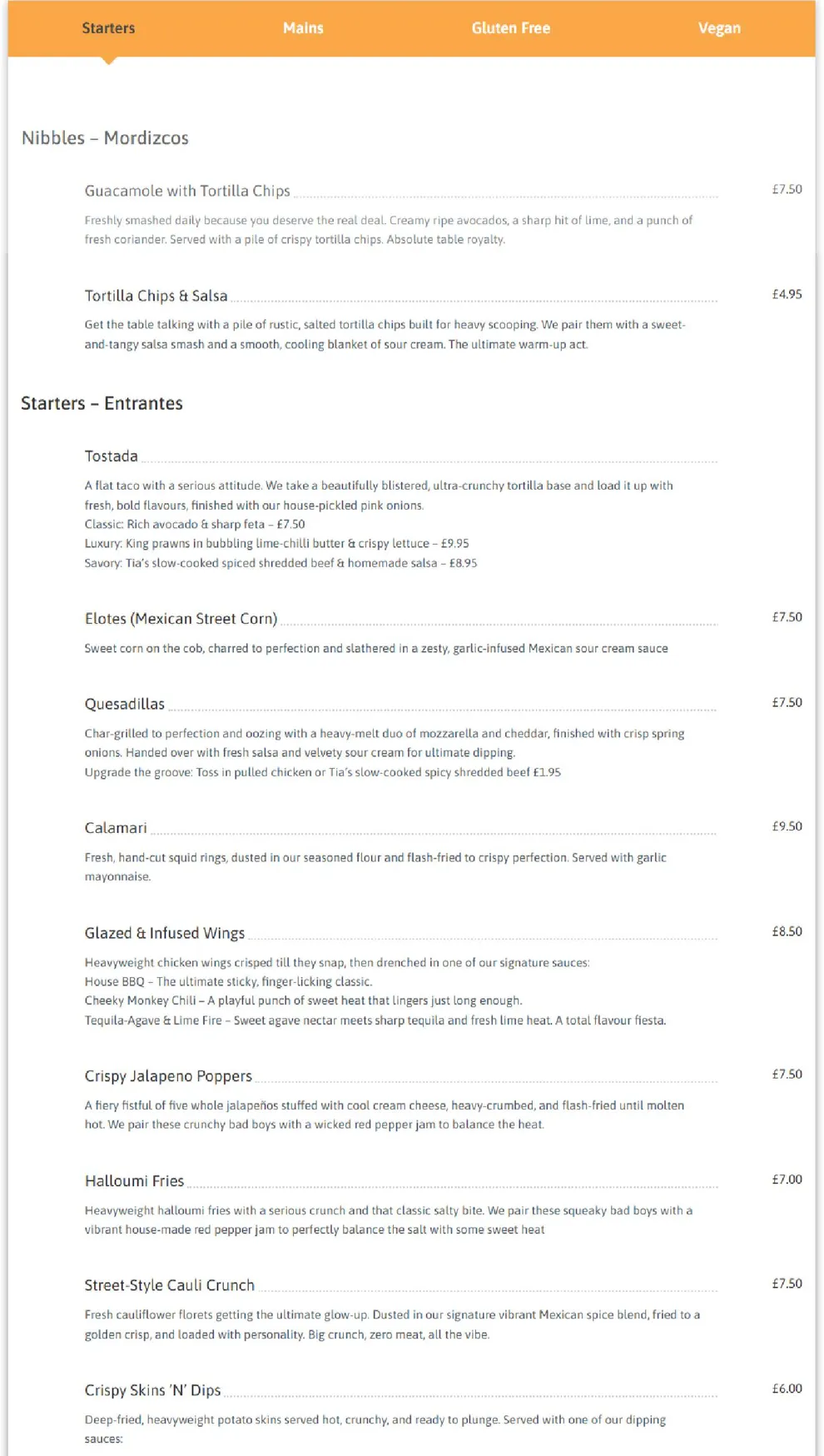 Tia's Mexican Cantina menu, page 1