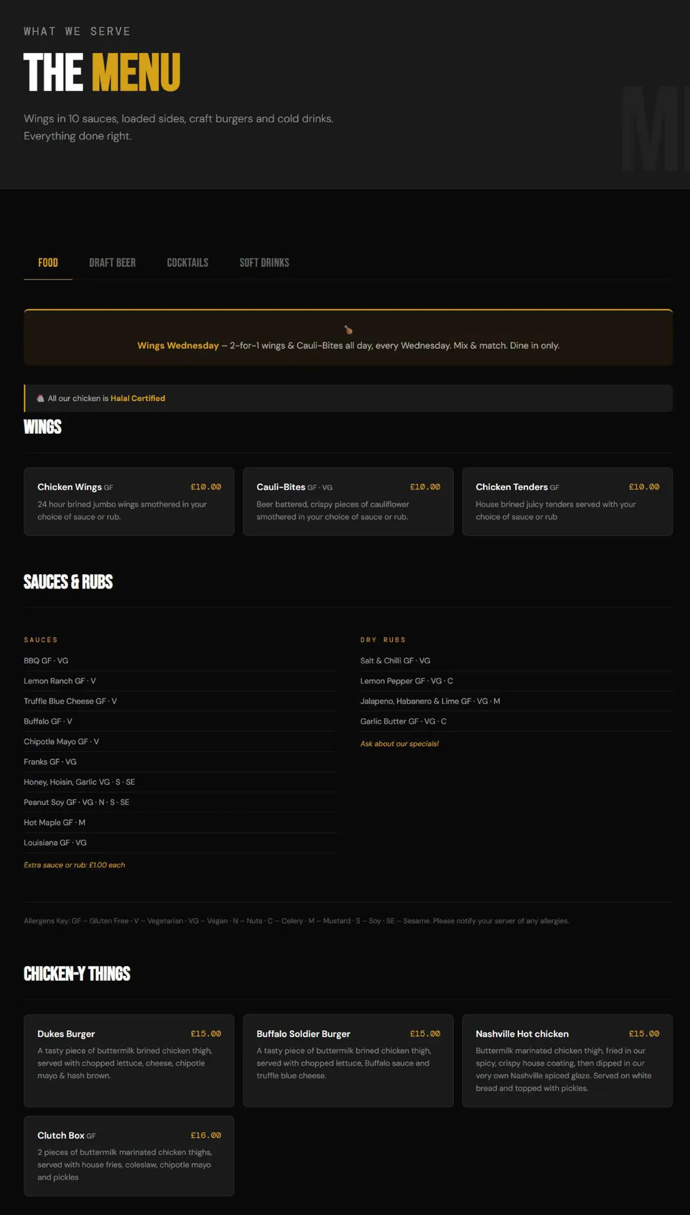 Dukes menu, page 1