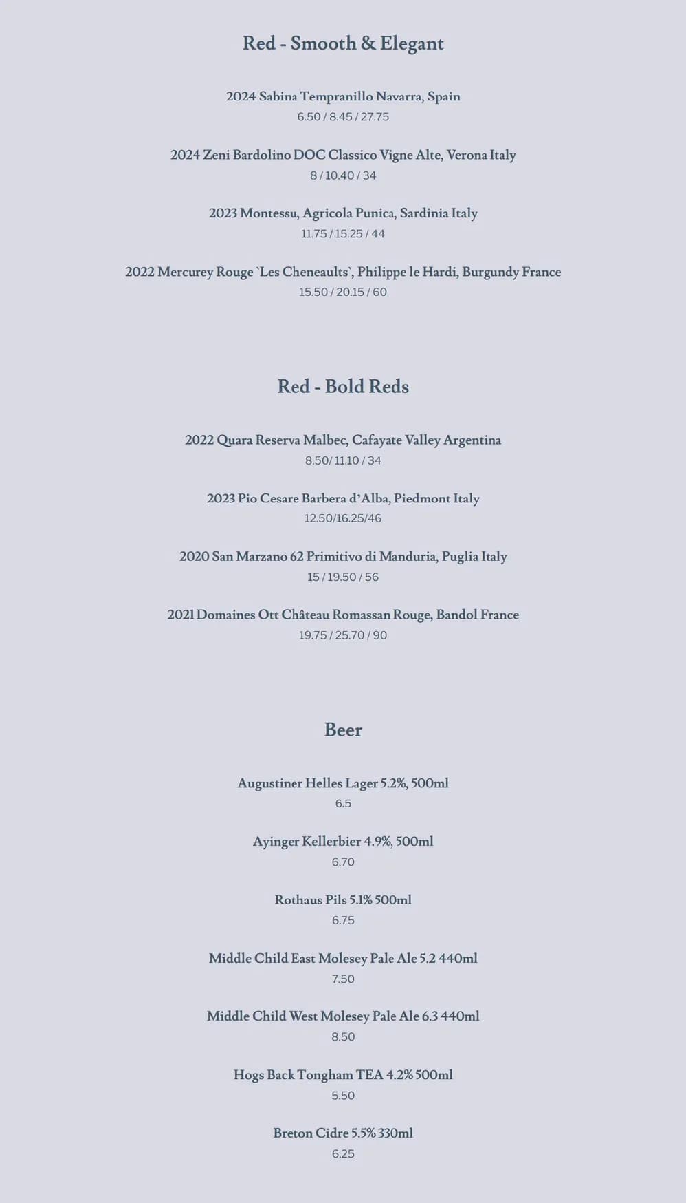 The Wine Room menu, page 8